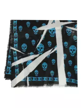 Шерстяной шарф Slashed с принтом Skull Alexander McQueen, черный