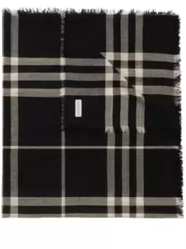 Шерстяной шарф в клетку BURBERRY, черный