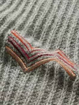 Шерстяной шарф в рубчик с вышитым логотипом MISSONI, серый