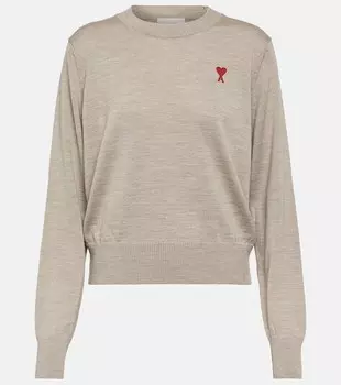 Шерстяной свитер Ami de Cur AMI PARIS, бежевый