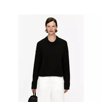 Шерстяной свитер Arket с длинными рукавами и круглым вырезом, черный