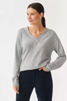 Шерстяной свитер Cashmie с заостренным воротником Tatuum, серый