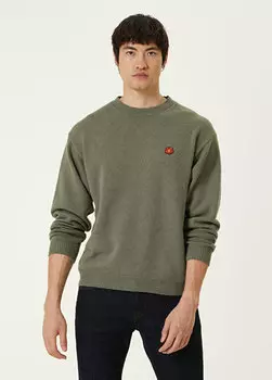 Шерстяной свитер цвета хаки с логотипом Kenzo