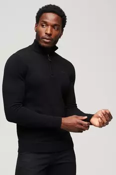 Шерстяной свитер Essential с короткой молнией Superdry, черный