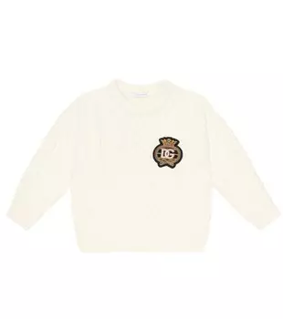 Шерстяной свитер фактурной вязки с логотипом Dolce&Gabbana, белый