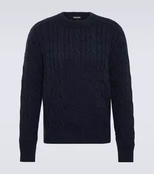 Шерстяной свитер косой вязки Tom Ford, синий