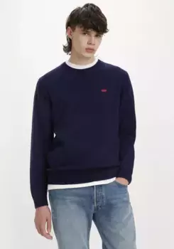 Шерстяной свитер Levi's "ORIGINAL HM SWEATER", классической формы с круглым вырезом, синий