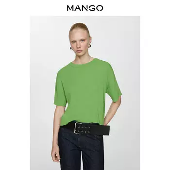 Шерстяной свитер Mango с короткими рукавами, зеленый