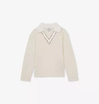 Шерстяной свитер Neena с контрастным воротником для крикета 4-13 лет Reiss, белый