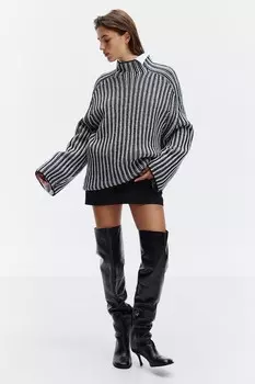 Шерстяной свитер оверсайз с водолазкой H&M, черный