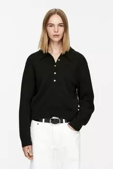 Шерстяной свитер поло Arket, черный