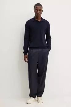 Шерстяной свитер-поло Jacob с логотипом A.P.C., темно-синий