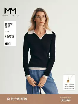 Шерстяной свитер-поло Mai Meng с v-образным вырезом, черный