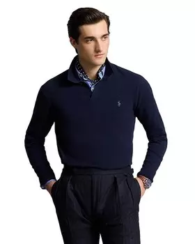 Шерстяной свитер-поло стандартного кроя Polo Ralph Lauren, синий