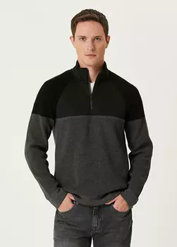 Шерстяной свитер с цветными блоками и воротником на молнии. Beymen Club, черный