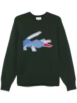 Шерстяной свитер с крокодиловым узором Lacoste, зеленый