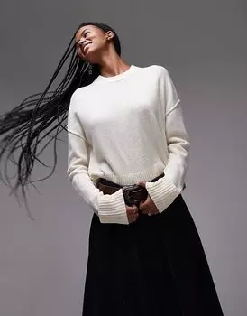 Шерстяной свитер с круглым вырезом цвета «кремовый» Arket