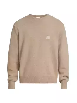 Шерстяной свитер с круглым вырезом и логотипом Loewe, цвет beige melange