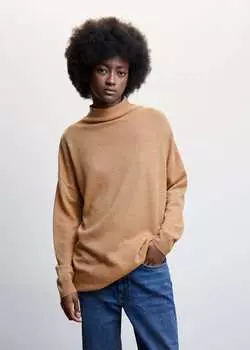 Шерстяной свитер с круглым вырезом MANGO, коричневый