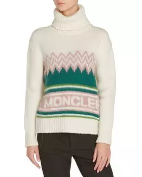 Шерстяной свитер с логотипом и интарсией Moncler, мультиколор