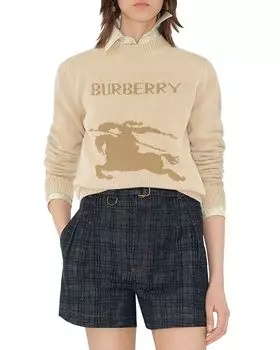 Шерстяной свитер с логотипом из кашемира Burberry, коричневый