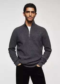 Шерстяной свитер с молнией на шее MANGO, темно-серый