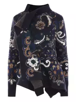 Шерстяной свитер с оборками и узором SACAI, черный