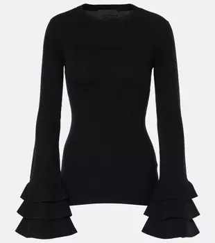Шерстяной свитер с оборками Valentino, черный