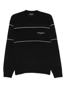 Шерстяной свитер с отделкой в полоску EMPORIO ARMANI, синий