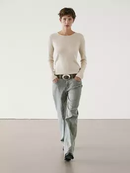 Шерстяной свитер с ребристым узором Massimo Dutti, бежевый