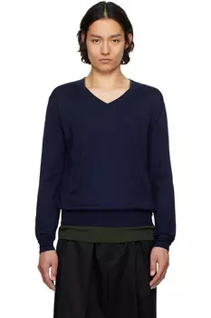 Шерстяной свитер с V-образным вырезом Ami Paris, синий