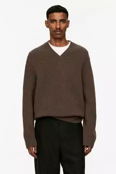 Шерстяной свитер с V-образным вырезом Arket, коричневый