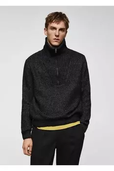 Шерстяной свитер с воротником Perkins на молнии Mango, черный