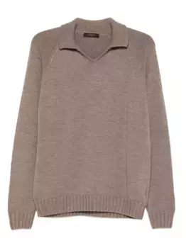 Шерстяной свитер с воротником-поло Zanone, коричневый