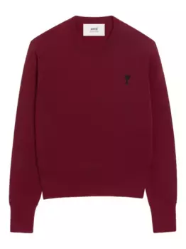 Шерстяной свитер с вышивкой AMI Paris, красный