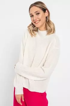 Шерстяной свитер с высоким воротником Boss, белый