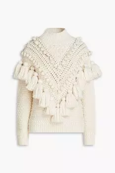 Шерстяной свитер с высоким воротником и помпоном ZIMMERMANN, кремовый