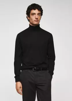 Шерстяной свитер с высоким воротником MANGO, черный