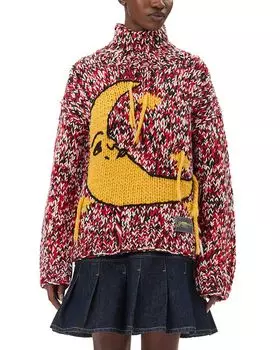 Шерстяной свитер с высоким воротом GANNI, красный