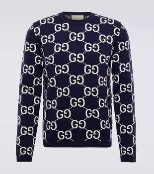 Шерстяной свитер с жаккардовым узором GG Gucci, синий