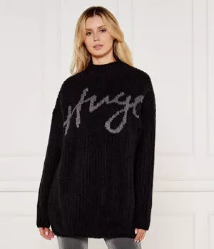 Шерстяной свитер sluguessy Loose fit Hugo, черный