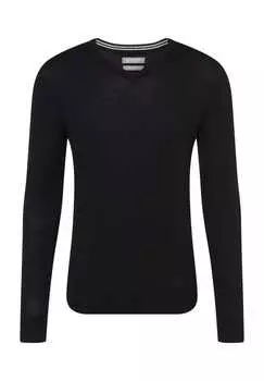 Шерстяной свитер современного кроя с v-образным вырезом Galeria Essentials, черный