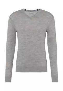 Шерстяной свитер современного кроя с v-образным вырезом Galeria Essentials, серый