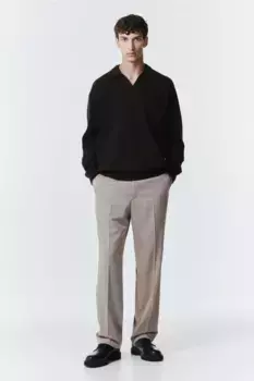 Шерстяной свитер свободного кроя с воротником H&M, коричневый