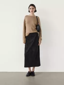 Шерстяной свитер тонкой вязки с отделкой Massimo Dutti, коричневый