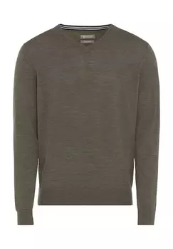 Шерстяной свитер, V-образный вырез, ребристая отделка, мужской Galeria, цвет Olive Melange