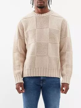 Шерстяной свитер в клетку с круглым вырезом FRAME, бежевый