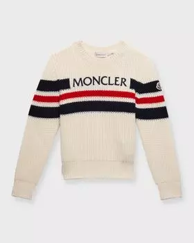 Шерстяной свитер в три полоски с логотипом для мальчика Moncler, цвет White