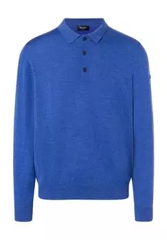 Шерстяной свитер, воротник-поло, ребристые манжеты, мужской MAERZ MUENCHEN, цвет Blue Feather