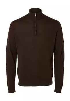 Шерстяной свитер, воротник тройник, мужской SELECTED, цвет 202070 Chocolate
